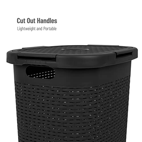 Mind Reader 60L Slim Laundry Hamper, Clothes Basket, Lid, Wicker Design, Plastic, 17.65"L x 13.75"W x 24.15"H, Black - color: Black, size: 1 Piece