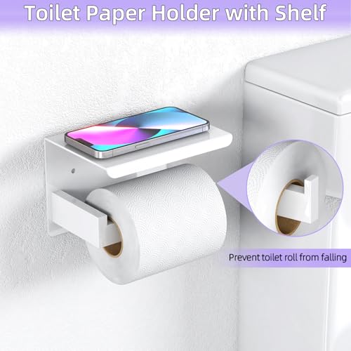 5-Pieces Bathroom Hardware Accessories Set, 24 Inch Stainless Steel Towel Racks for Bathroom, Towel Bar Set Towel Ring Coat Hook and Toilet Paper Holder with Shelf Wall Mounted, White - color: White