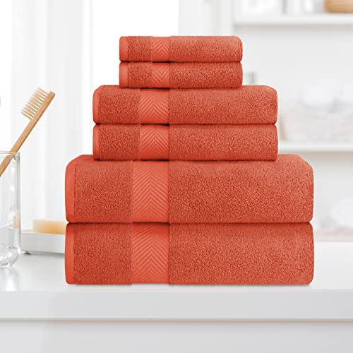 Zero-Twist Towel Collection, Luxurious Cotton Oversized 6-Piece Towel Set, Bath Towel 30" x 54", Hand Towel 16" x 30", Face Towel 13" x 13", Absorbent and Fast-Drying, Brick Red by Blue Nile Mills - color: Brick Red, size: 6 Piece Towel Set