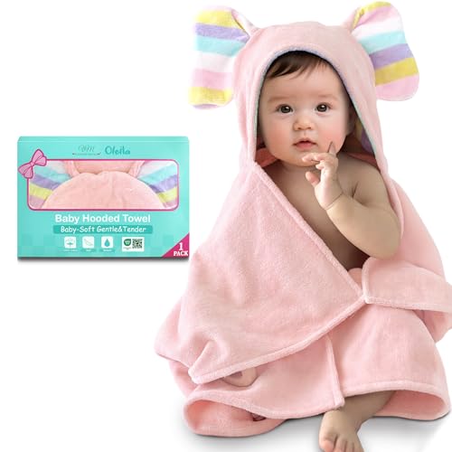 VOOVA & MOVAS Pink Infant Bath Towels, Organic 100% Cotton,33"X31.5" - color: Pink Elephant, size: 33 x 31.5 inches