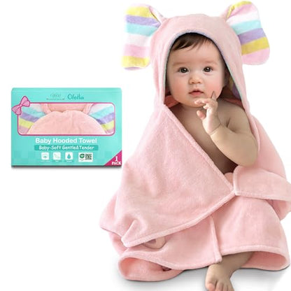 VOOVA & MOVAS Pink Infant Bath Towels, Organic 100% Cotton,33"X31.5" - color: Pink Elephant, size: 33 x 31.5 inches