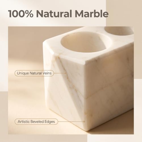 Marble Toothbrush Holder, 4 Slots for Multiple Toothbrushes | Toothbrush Stand Fits Electric Toothbrush, Toothpaste, Razor & Makeup Brushes, Luxury Stone Storage Toothbrush Organizer