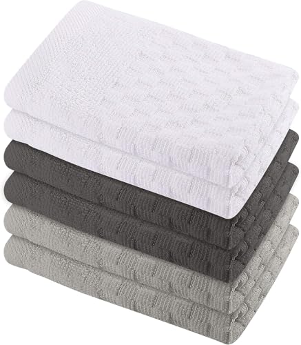 GREEN LIFESTYLE 12x12 inches Checker Washcloths 6 Pack, Soft, Durable, Highly Absorbent and Luxurious (Grey) - color: Grey