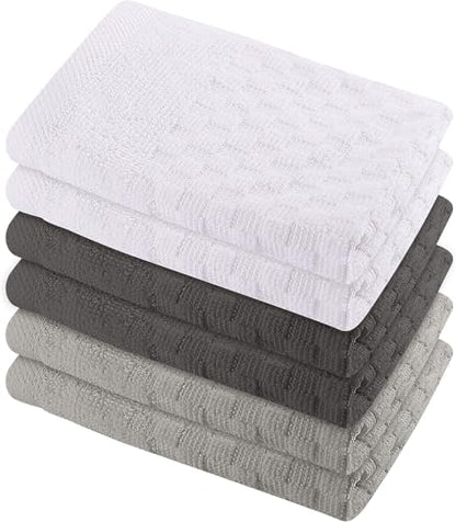 GREEN LIFESTYLE 12x12 inches Checker Washcloths 6 Pack, Soft, Durable, Highly Absorbent and Luxurious (Grey) - color: Grey