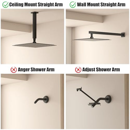 16 In Rain Shower Head High Pressure Rainfall Shower Head Matte Black | Square Rain Bathroom Showerhead, High Flow, Large Stainless Steel, Ceiling Mounted, Wall Mounted, Waterfall Full Body - color: Black, size: 16 Inch