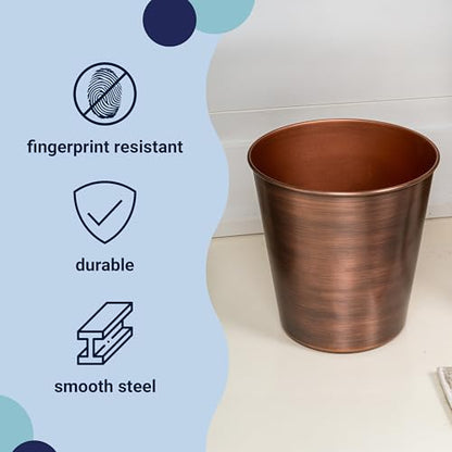 happimess Nolan 2 Gal Smooth Steel Wastebasket, Antique Copper | 10" Height, Lidless Open Top, Fingerprint Resistant, Copper-Plated Finish, Small Space Design - color: Antique Copper, size: Set of 1