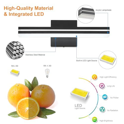 SineRise 16-Inch LED Modern Bathroom Vanity Light Bar, Matte Black Modern Acrylic Bathroom Wall Lighting Fixtures Over Mirror (Cool White 6000K) - color: Black-Cool White, size: 16-Inch