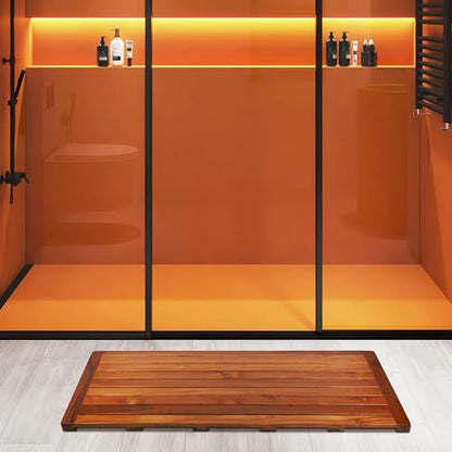 Utoplike Teak Bath Mat, Shower Mats Wood for Bathroom, 40x18 in Extra Large | Solid Wooden, with Non Slip Pads, Floor Mat for Spa Home or Outdoor - size: 40" x 18" (Rectangular)