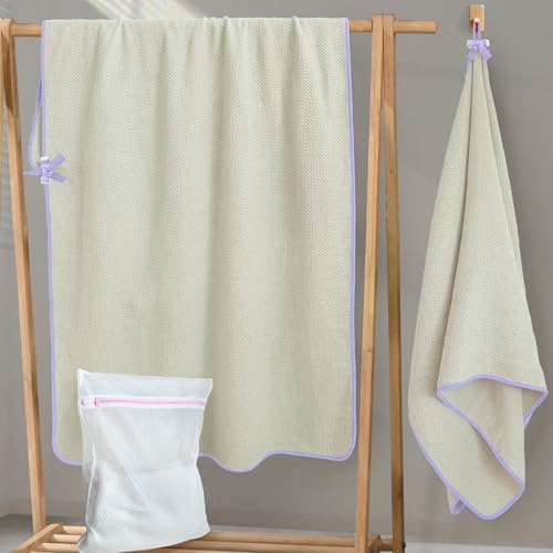 VOOVA & MOVAS Waffle Bathroom Towels 2 Pack, 100% Cotton, 57x33 in, Beige | Great for Home Bathroom & Shower, Built-in Hanging Loop, Purple Piping, Waffle Weave Texture - color: Purple Piping, size: 2PC Bath Towels (33"x57")