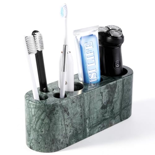 BCS Toothbrush Holder for Bathrooms, 6 Slots Marble Toothbrush Organizer, Makeup Brush Stand Toothbrush Storage Collection for Bathroom Countertop Vanity Organization - Indian Green - color: Green, size: 6 Slots