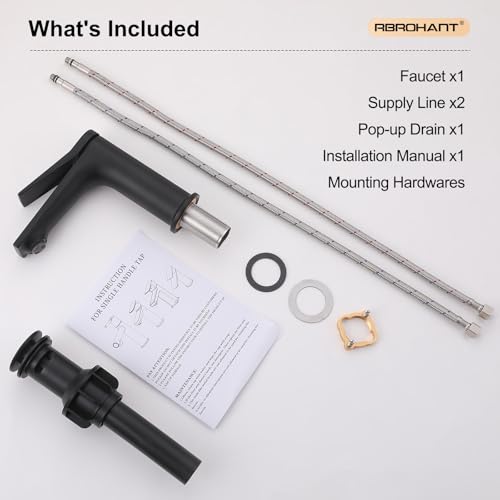 Rbrohant Single Hole Bathroom Faucet, Matte Black Single Handle Bathroom Sink Faucets for 1 Hole, Bathroom Vanity Faucet with Pop up Drain, Deck Mount, R2001-MB - color: Matte Black, style: No Escutcheon