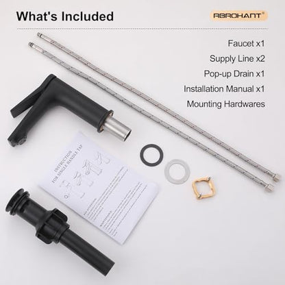 Rbrohant Single Hole Bathroom Faucet, Matte Black Single Handle Bathroom Sink Faucets for 1 Hole, Bathroom Vanity Faucet with Pop up Drain, Deck Mount, R2001-MB - color: Matte Black, style: No Escutcheon
