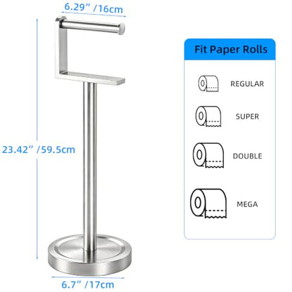 Heavy Duty Toilet Paper Holder Stand, Stable Weighted Base Toilet Paper Holder Free Standing, Stainless Steel Bathroom Free Standing Toilet Paper Roll Holder, Silver Tissue Rack - color: Silver
