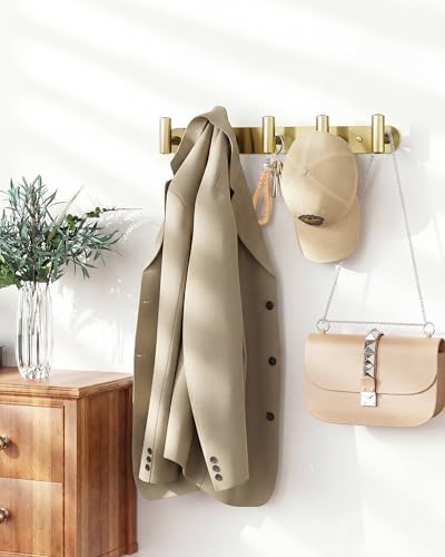 Optish 2 Pack Coat Rack Wall Mount, Bathroom Towel 5 Hooks, Heavy Duty Coat Hooks for Robe, Bag, Key, Hat, Hook Rack Hanger for Entryway, Bedroom, Gold - color: Gold