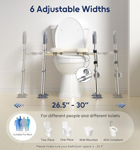 Raised Toilet Seat Risers with Handles for Seniors, White | Adjustable 7 Height & 6 Width, Fits Any Toilet, Heavy-Duty 400lbs Capacity, Soft Padded Seat,For Elderly & Handicap