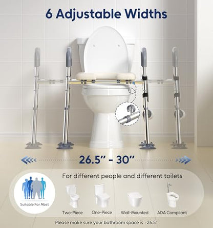Raised Toilet Seat Risers with Handles for Seniors, White | Adjustable 7 Height & 6 Width, Fits Any Toilet, Heavy-Duty 400lbs Capacity, Soft Padded Seat,For Elderly & Handicap