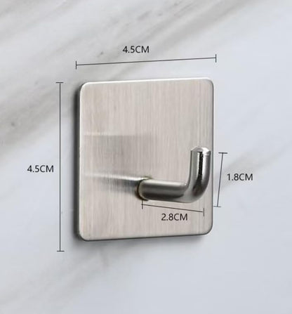 6 Pcs Stainless Steel Adhesive Hooks, Heavy Duty Waterproof in Shower Hook for Hanging Loofah, Towels, Clothes, Robes for Bathroom Removable Adhesive Wall Door Hangers, Square
