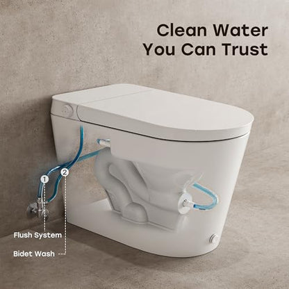 HOROW Non-Electric Bidet Toilet with Auto Flush, Tankless One-Piece Toilet with Powerful Flush, 1.22 GPF Water Saving, Battery Operated, No Rewiring, Suitable for No Outlet Bathrooms, 12" Rough-In