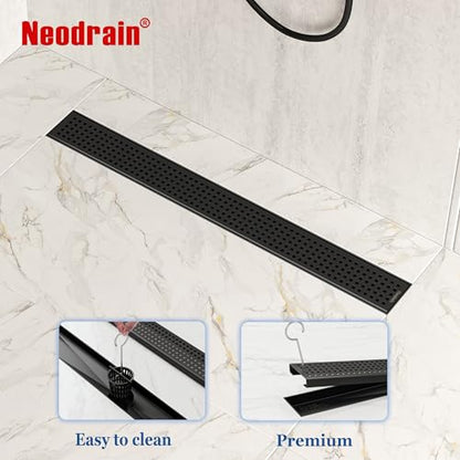 Neodrain 24" Linear Shower Drain, Matte Black 304 SS Bathroom Linear Drain | Black Shower Drain with Quadrato Grate& Adjustable Feet, Long Rectangle Shower Floor Drain in Bathroom, Balcony etc,cUPC - color: Matte Black, size: 24 In