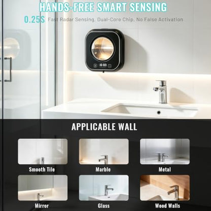 Automatic Soap Dispenser Touchless, Wall Mount Hand Soap Dispenser 10.8oz, LED Clock Electric Sensor Pump with 5 Speed Foam,120-Day Long-Life Battery, IPX5 Waterproof for Kitchen Bathroom Office Hotel
