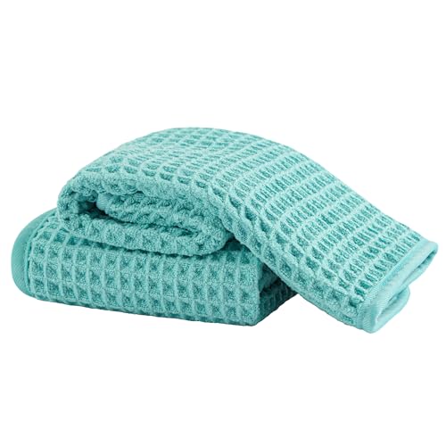 Microfiber Waffle Face Towels, 2 Pieces, Soft, Absorbent, Fast Drying, Lint Free 430 GSM (Turquoise) - color: Turquoise