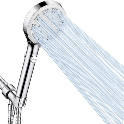 High Pressure Shower Head with ON/Off Pause Switch Button, 5 Mode Handheld Shower Head with Hose and Adjustable Bracket, Chrome, Easy to Wash Hair, Kid Bath, Pet Bath