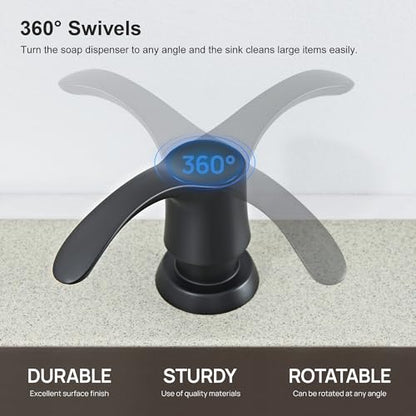 Kitchen Sink Soap Dispenser with 17 Ounce Large Bottle, G080B | Matte Black, Built in Sink Soap Dispenser, Soap Dispenser for Kitchen Sink, Refill from Top - color: Matte Black, size: with Bottle