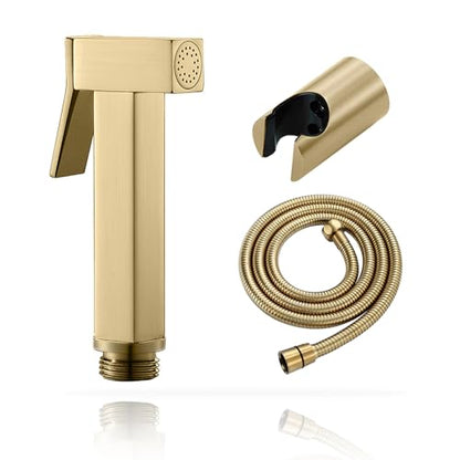 Handheld Bidet Sprayer for Toilet, Cloth Diaper Sprayer with Wall Mounts (ABS) and Hand Held Bidet Bathroom Hose (Stainless Steel), Jet Spray for Toilet, Muslim Shower, Easy to Install (Brushed Gold) - color: Brushed Gold