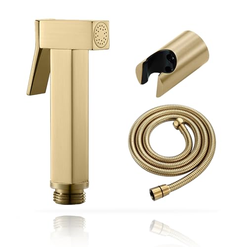 Handheld Bidet Sprayer for Toilet, Cloth Diaper Sprayer with Wall Mounts (ABS) and Hand Held Bidet Bathroom Hose (Stainless Steel), Jet Spray for Toilet, Muslim Shower, Easy to Install (Brushed Gold) - color: Brushed Gold
