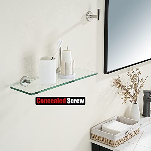 JQK Bathroom Glass Shelf, Tempered Glass Shower Storage 14 by 5 inches, 304 Stainless Steel Brushed Finish Wall Mount, TGS101L14-BN - color: Brushed, size: 14 Inch (1 Pack)