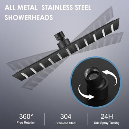 10 Inch Matte Black Rain Shower Head - All Metal Stainless Steel 304, Ultra Thin Design, Modern Bathroom Square Rainfall Showerheads - Full Body Coverage Bath Shower - color: B-Matte Black, size: 10 Inch Square