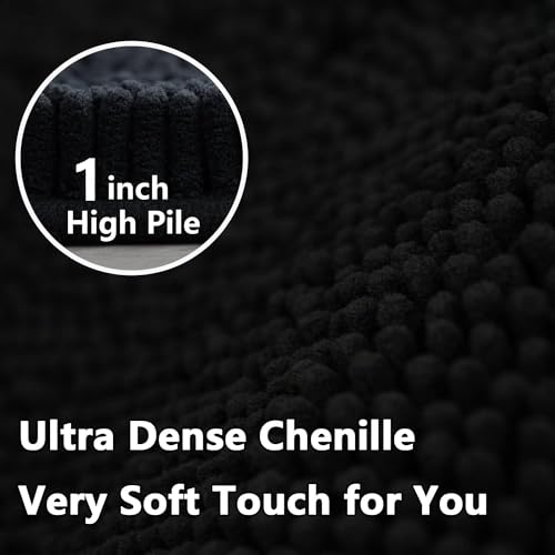 Bathroom Rugs Chenille, Extra Thick and Absorbent, Non-Slip, Machine Washable, Dry Quckily, Soft Cozy Plush, Used Under Shower Bathtub and Sink, Bath mat Sets Black - color: Black, size: 20 x 32 inch + 20 x 20 inch (U-Shape)