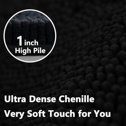 Bathroom Rugs Chenille, Extra Thick and Absorbent, Non-Slip, Machine Washable, Dry Quckily, Soft Cozy Plush, Used Under Shower Bathtub and Sink, Bath mat Sets Black - color: Black, size: 20 x 32 inch + 20 x 20 inch (U-Shape)