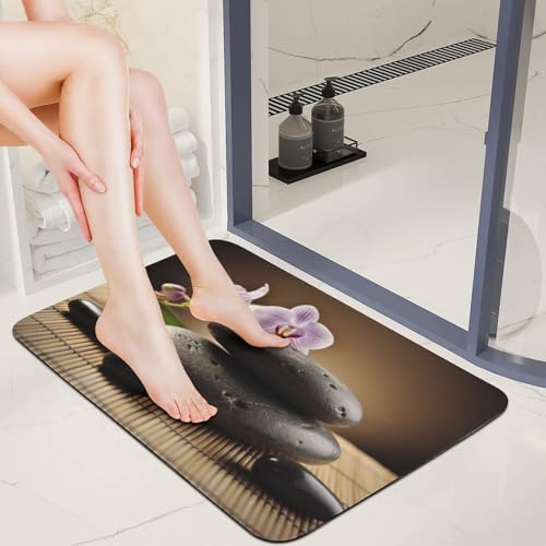 Soft Diatomaceous Earth Zen Stone Bath Mat 16x24 Absorbent Quick Dry Stone Bath Mats 0.15" Ultra Thin Non-Slip Bathroom Rug with Rubber Backing Easy Clean Floor Mat for Shower Entryway - size: 1'4" x 2' (Rectangular)