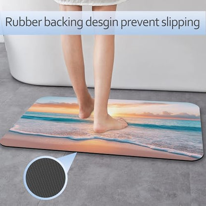 Sunset Beach Bathroom Mat, Non-Slip Rubber Backing Thin Low-Profile Bath Rug, Easy-Clean Bathroom Floor Mat for Shower, Bathtub, Kitchen, or Entryway - color: Sunset Beach