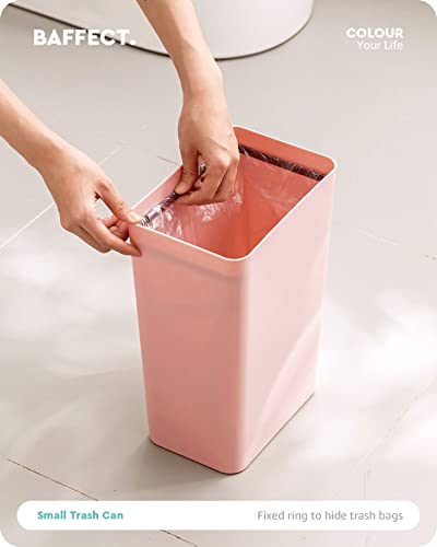 Baffect Small Pink Trash Can with Lid for Bathroom, Dorm (2.1 Gal, Plastic) | Lidded Waste Basket For Office, Slim Garbage Can For Girl Bedroom, Cute Pink Essentials For Nursery Room