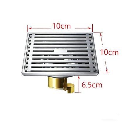 Xportix Square Floor Drain with Backflow Preventer, 4x4 inch, 304 Stainless Steel, for Kitchen Bathroom Balcony Backyard, Silver Chrome with Brass Core 007