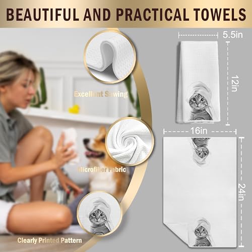Funny Cat Hand Towels, Cat Gifts for Women, Funny Cute Hand Towels for Bathroom,16x24 Inches - color: Cat-2