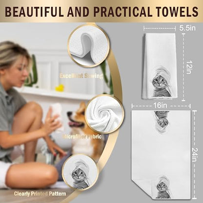 Funny Cat Hand Towels, Cat Gifts for Women, Funny Cute Hand Towels for Bathroom,16x24 Inches - color: Cat-2
