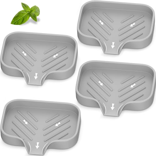 Silicone Soap Holder, 4 Pcs Thickened High-Purity Silicone, Self-Draining Soap Tray for Shower (Gray) - color: Gray