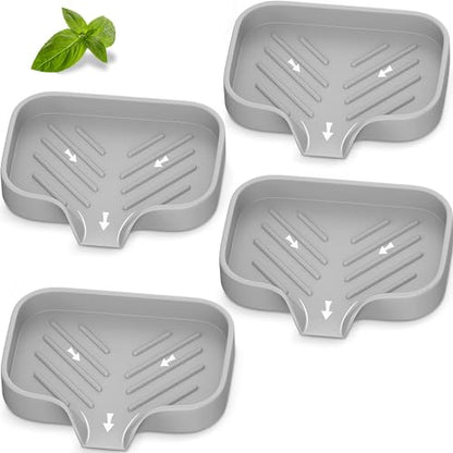 Silicone Soap Holder, 4 Pcs Thickened High-Purity Silicone, Self-Draining Soap Tray for Shower (Gray) - color: Gray