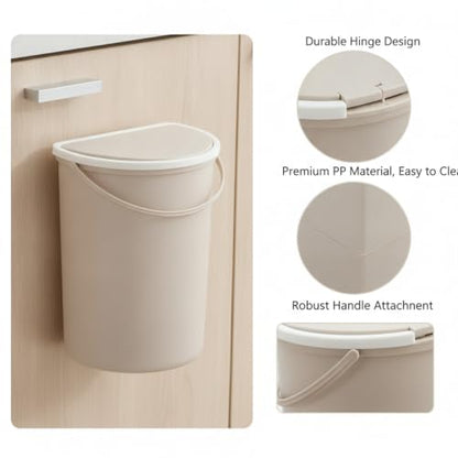 Wall Mounted Trash Can with Lid, 1.06 Gallon Space Saving Waste Bin for Bathroom Kitchen Cabinet Door, Compact PP Plastic Garbage Can