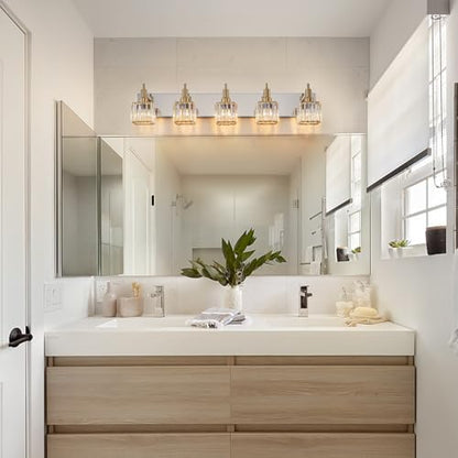 Crystal Bathroom Light Gold Chrome 5-Light Modern Bathroom Vanity Fixtures Over Mirror Square Wall Sconce - color: Gold Chrome-Square Shade, size: 5-Light