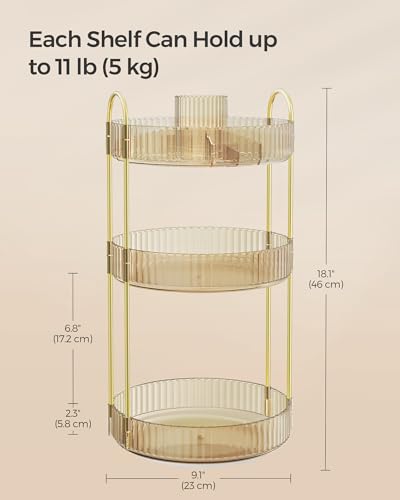 SONGMICS Makeup Organizer, 3-Tier Countertop, Customizable | Customizable skincare organizer countertop, round rotating, toiletries vanity organizer, lazy susan, gift UJKA011A01 - color: Champagne Gold, style: Round