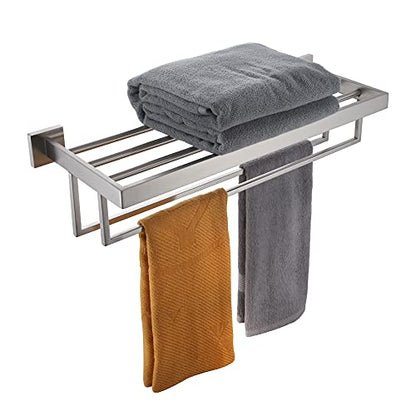 KOKOSIRI Towel Rack 24'' Bathroom Towel Shelves with Double Towel Bars SUS304 Stainless Steel Wall Mounted, Brushed Nickel, B6003BR - color: Brushed Steel, size: 24-Inch