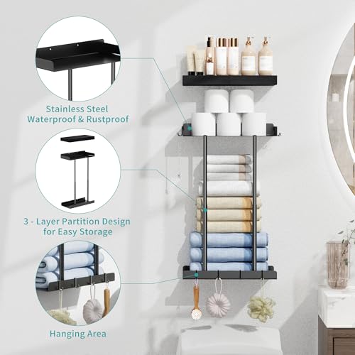 Vervida® Bathroom Towel Storage Rack, Towel Racks for Bathroom Wall Mounted Floating Shelf, Wall Towel Rack for Rolled Towels - size: 15" Towel Rack