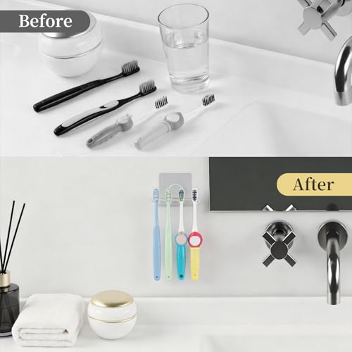 Adhesive Toothbrush Holders 2 Pack,4 Slots for Family, Clear | No Drill Wall Mounted, Holds 4 Replacement Heads or Toothbrushes, Quick Dry, Countertop Saver, For Bathroom & RV