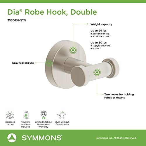 Symmons 353DRH-STN Dia Wall-Mounted Double Robe Hook in Satin Nickel - color: Satin Nickel