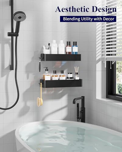 Kitsure Shower Caddy - 2 Pack Adhesive Shower Organizer, Rustproof Metal Shelves, No-Drill Bathroom Organizers and Storage, Black, XX-Large | 2 Pack Shower Shelf for Inside Shower, 100% Rustproof Metal Shelves, No-Drill Bathroom Organizers and Storage - c