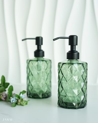 JASAI Forest Green Glass Soap Dispenser with Black Rustproof Pump | Refillable Small Soap Dispenser for Kitchen and Bathroom. - color: Forest Green